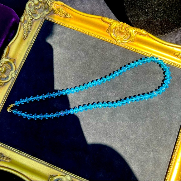 Antique Blue Depression Glass beaded Necklace - Picture 2 of 5